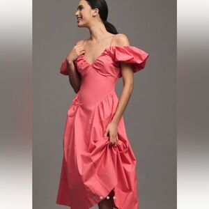 English Factory rouched puff sleeve off shoulder Dress
